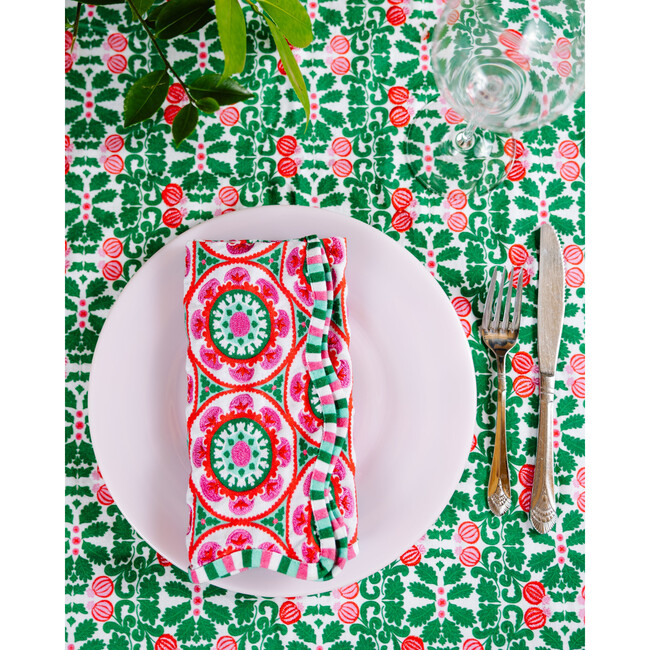 Pomegranate Tablecloth Large 72"x108", Green & Pink - Tabletop - 2