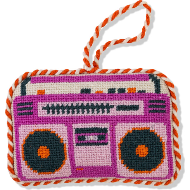 Needlepoint Icon Ornament - Boom Box, Purple, Pink