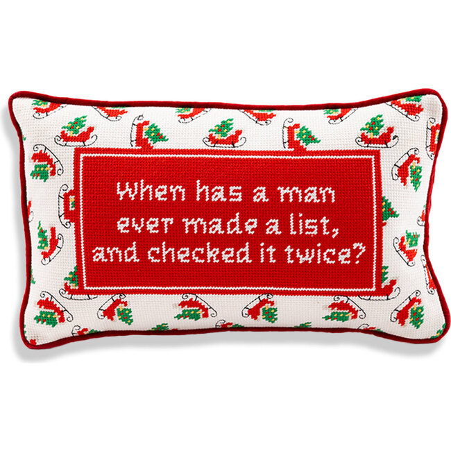 Check it Twice Needlepoint Pillow, Red, White