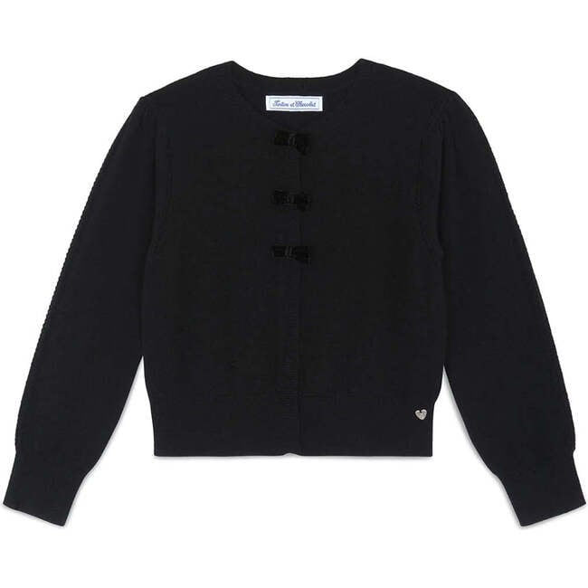 Wool And Cashmere Girl Cardigan With Knots, Black