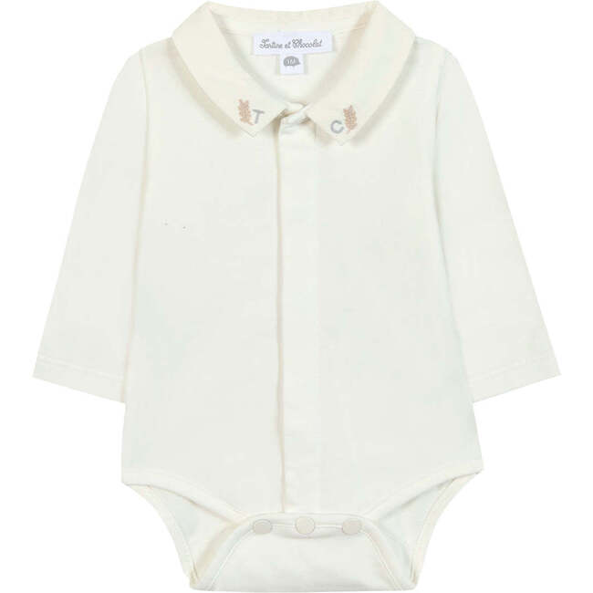 Leaf Embroidery Detail Bodysuit, Light Grey