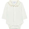 Leaf Embroidery Detail Bodysuit, Light Grey - Onesies - 1 - thumbnail