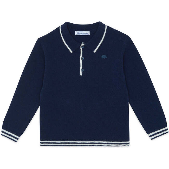 Wool Sweatshirt With Neck, Marine Blue
