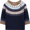 Wool Round Neck Sweatshirt, Marine, Brown And Light Blue - Sweatshirts - 1 - thumbnail