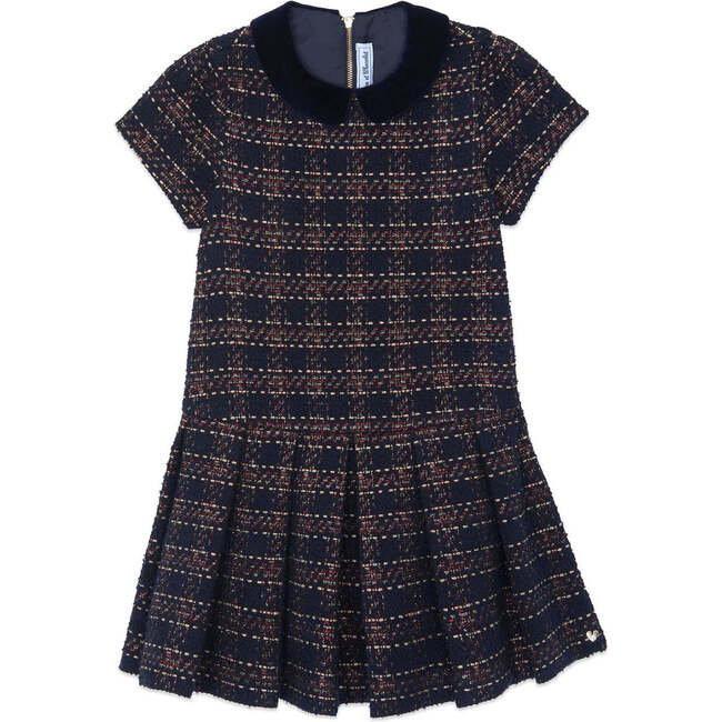 Short Sleeved Checked Dress, Marine Blue