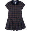 Short Sleeved Checked Dress, Marine Blue - Dresses - 1 - thumbnail