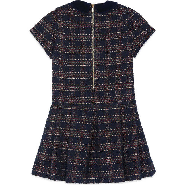 Short Sleeved Checked Dress, Marine Blue - Dresses - 2