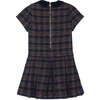 Short Sleeved Checked Dress, Marine Blue - Dresses - 2
