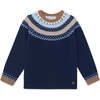 Wool Round Neck Sweatshirt, Marine And Brown Blue - Sweatshirts - 1 - thumbnail