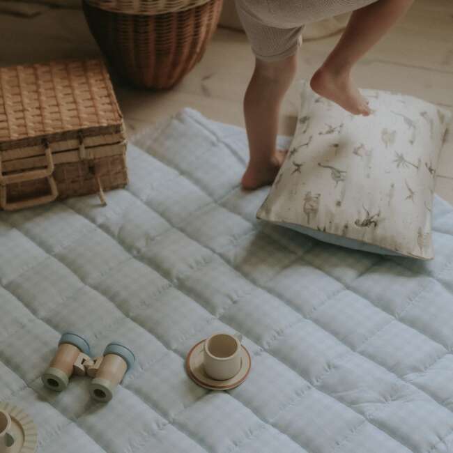 Picnic Gingham Play Mat, Blue - Blankets - 6