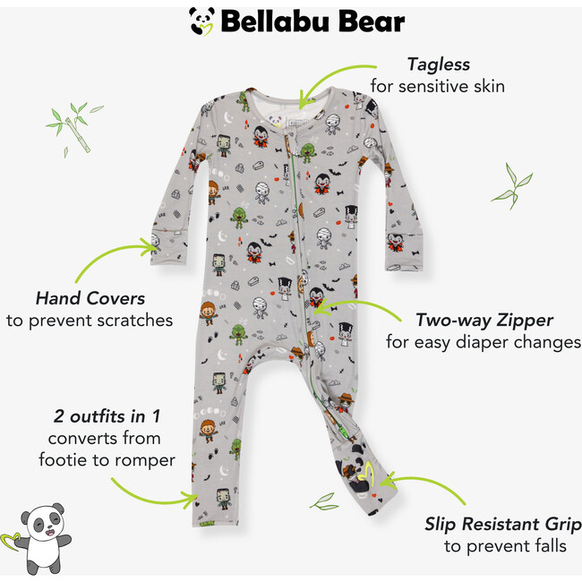 Little Monsters Bamboo Convertible Footie, Pink - Footie Pajamas - 2