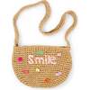 Girls Wicker Crossbody Message Charm Tote, Pink "Smile" - Bags - 1 - thumbnail