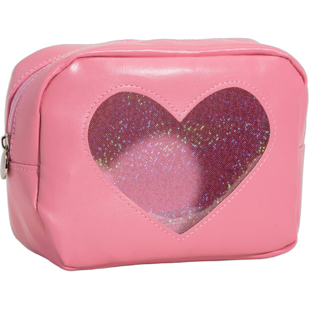 Pink Glitter Heart Cosmetic Bag