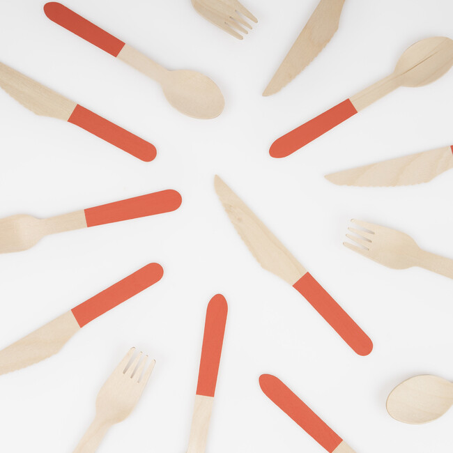 Tomato Red Wooden Cutlery Set - Party - 2