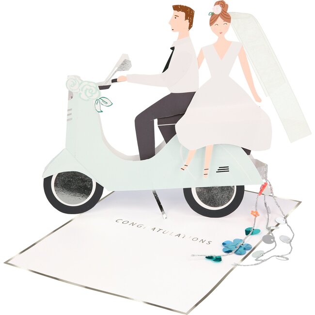 Scooter Couple Stand-Up Wedding Card
