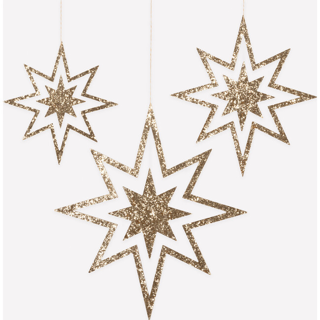 Large Glitter Wooden Star Decorations