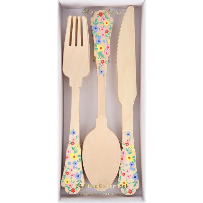 Elegant Floral Wooden Cutlery Set