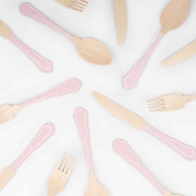 Elegant Pink Wooden Cutlery Set - Party - 2