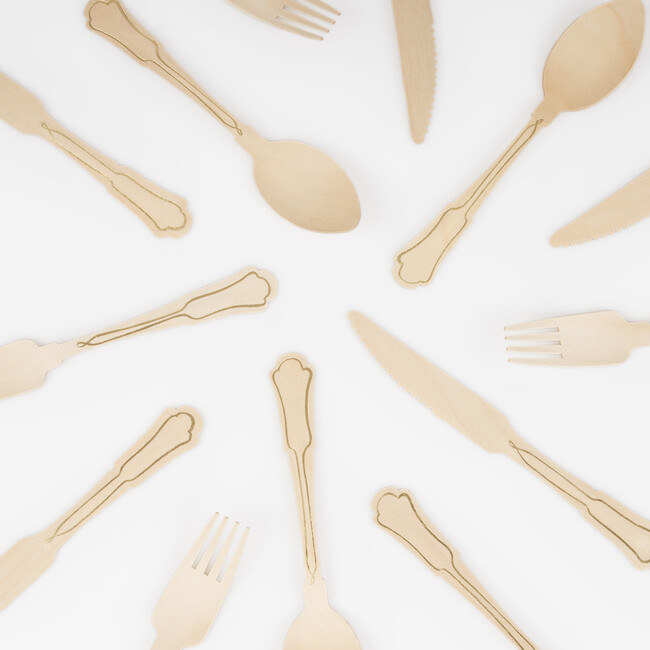 Elegant Gold Foil Detail Wooden Cutlery Set - Party - 3