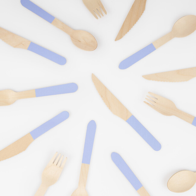Cornflower Blue Wooden Cutlery Set - Party - 2