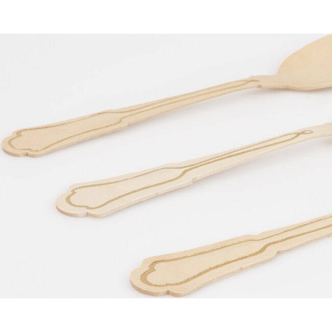 Elegant Gold Foil Detail Wooden Cutlery Set - Party - 4