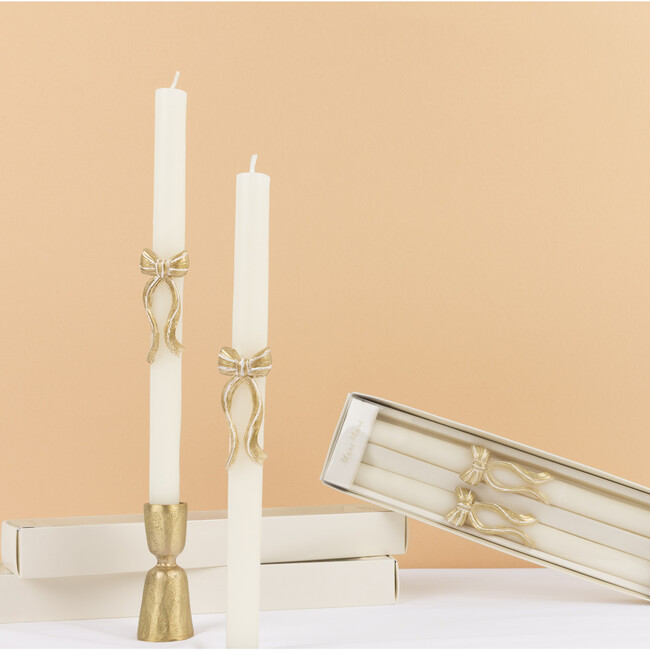 Gold Stripy Bow Table Candles