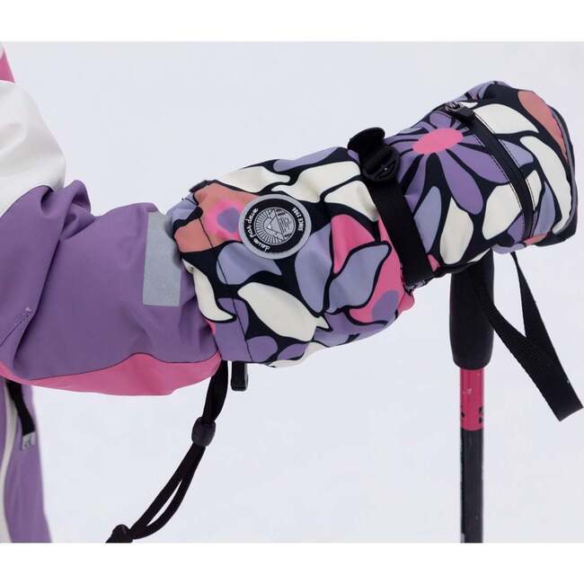 Winter Mittens Teknik, Black Retro Flower Print - Gloves - 2