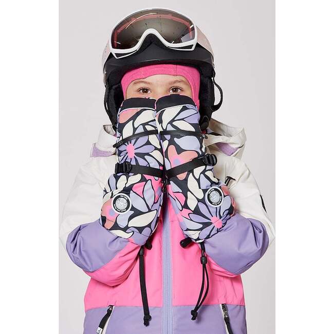 Winter Mittens Teknik, Black Retro Flower Print - Gloves - 3