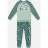 Two-Piece Organic Cotton Pajama Set, Teal Construction Print - Pajamas - 1 - thumbnail