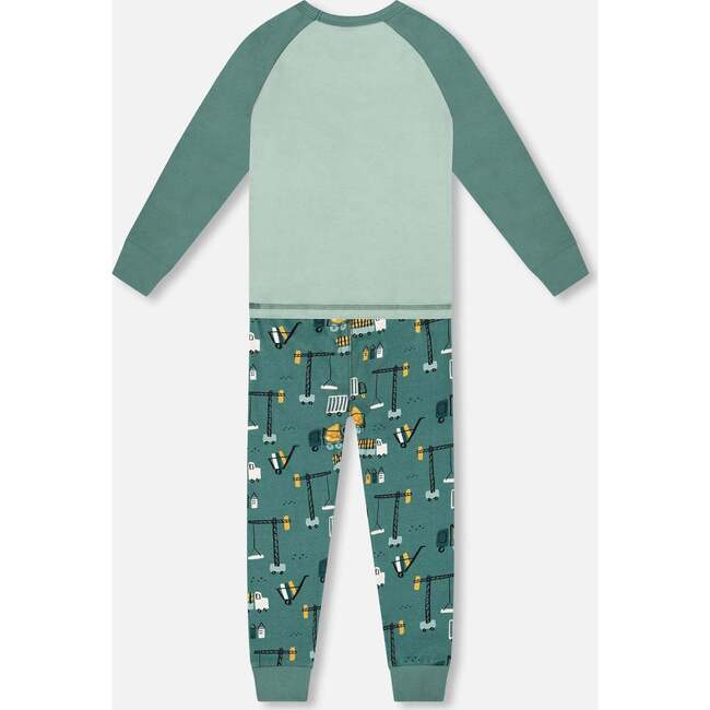 Two-Piece Organic Cotton Pajama Set, Teal Construction Print - Pajamas - 3