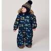 One-Piece Baby Play Snowsuit Designed for Car Seat, Navy Animal Print - Snowsuits - 2