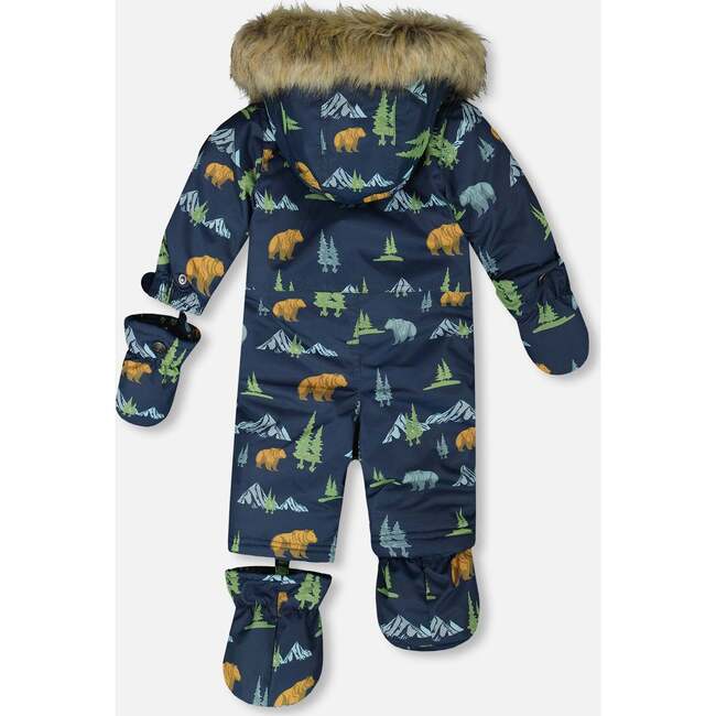 One-Piece Baby Play Snowsuit Designed for Car Seat, Navy Animal Print - Snowsuits - 4