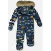 One-Piece Baby Play Snowsuit Designed for Car Seat, Navy Animal Print - Snowsuits - 4