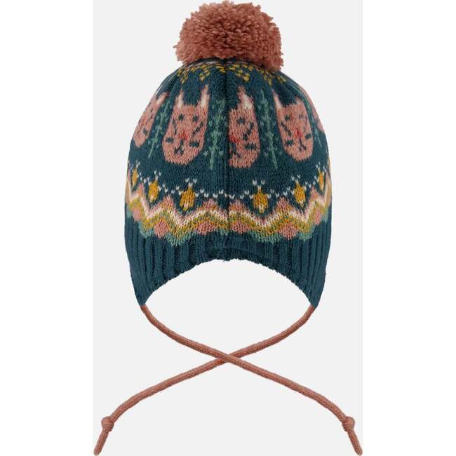 Lined Peruvian Knit Pompom Hat, Green and Pink - Winter Hats - 3