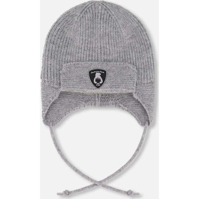 Lined Baby Knit Hat with Ears and Strings, Heather Gray