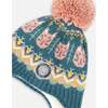 Lined Peruvian Knit Pompom Hat, Green and Pink - Winter Hats - 4