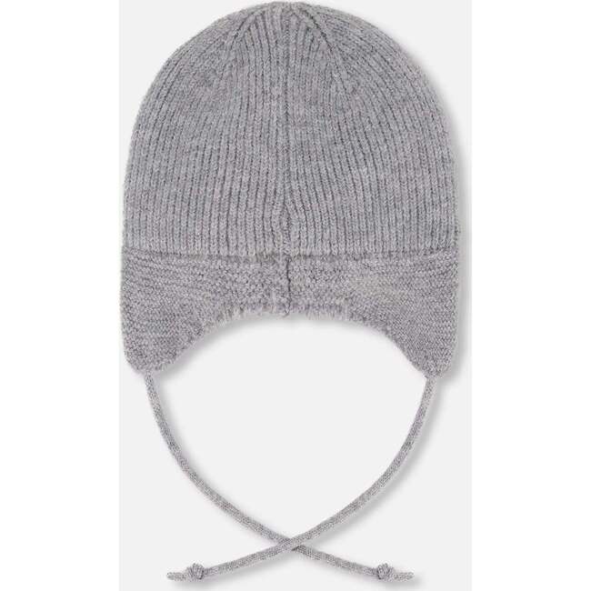 Lined Baby Knit Hat with Ears and Strings, Heather Gray - Winter Hats - 3