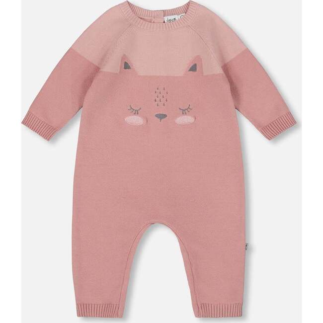 Knitted Bi-Color Cat Romper Old Pink, Dusty Pink