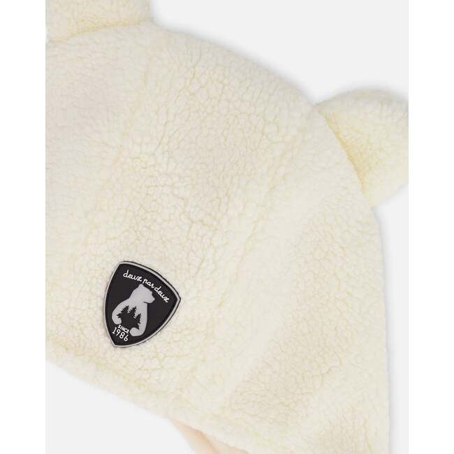 Lined Baby Sherpa Hat with Ear Flaps, Off-White - Winter Hats - 3