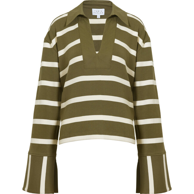Whitney Top, Fern/Cream Wide Stripe