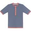 Girls Henley Top, Slate - T-Shirts - 1 - thumbnail
