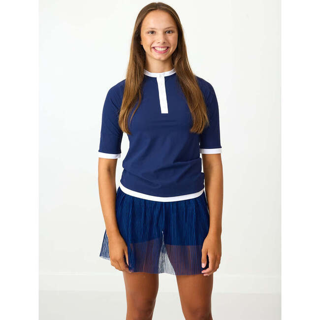 Girls Henley Top, Navy - T-Shirts - 2