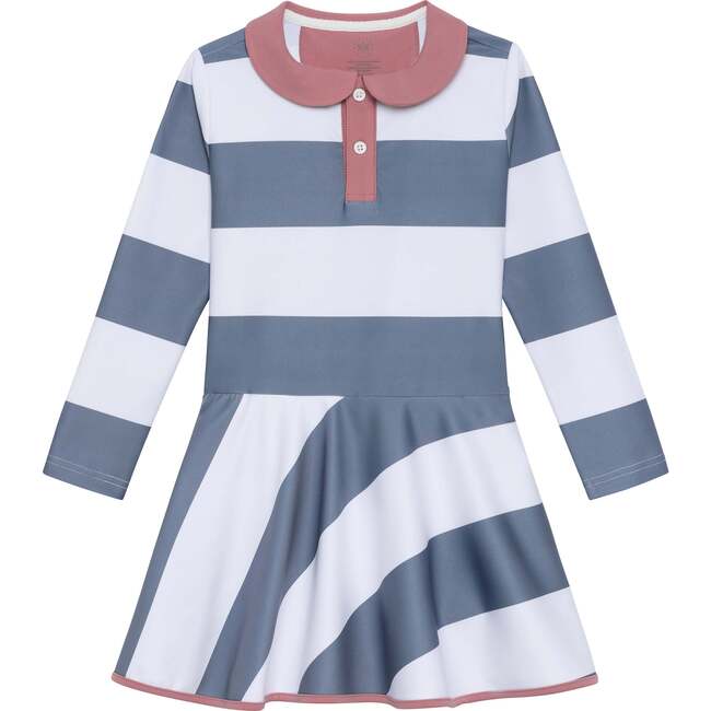 Girls Rugby Dress, Slate White Stripe