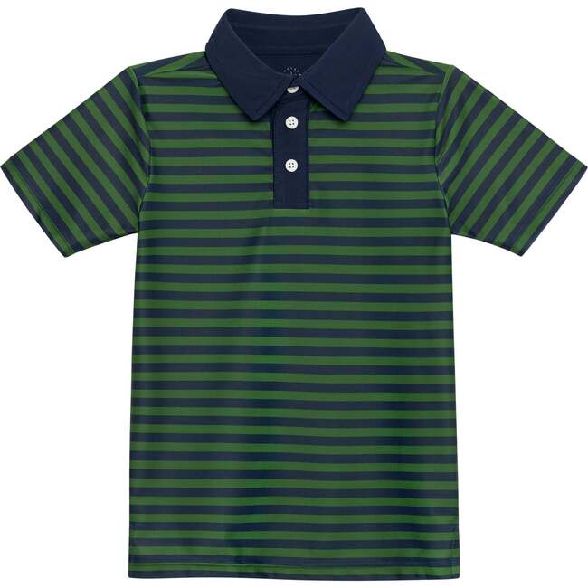 Boys Polo Shirt, Navy/Dk Green Stripe
