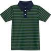 Boys Polo Shirt, Navy/Dk Green Stripe - Polo Shirts - 1 - thumbnail