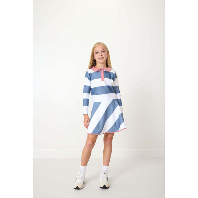 Girls Rugby Dress, Slate White Stripe - Dresses - 3