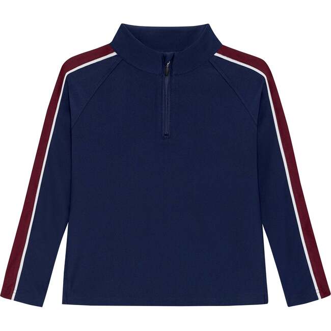 Boys Half Zip, Navy Maroon Stripe