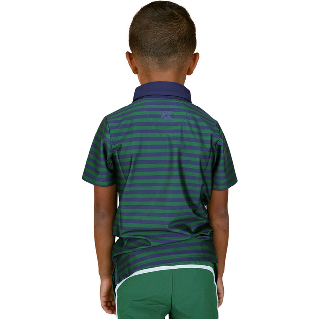 Boys Polo Shirt, Navy/Dk Green Stripe - Polo Shirts - 3