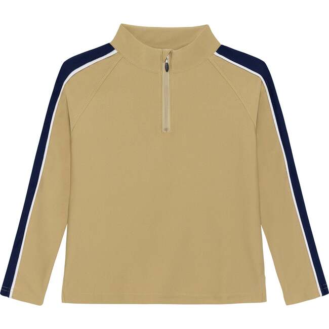 Boys Half Zip, Khaki Navy Stripe