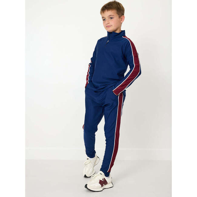 Boys Half Zip, Navy Maroon Stripe - Sweatshirts - 3
